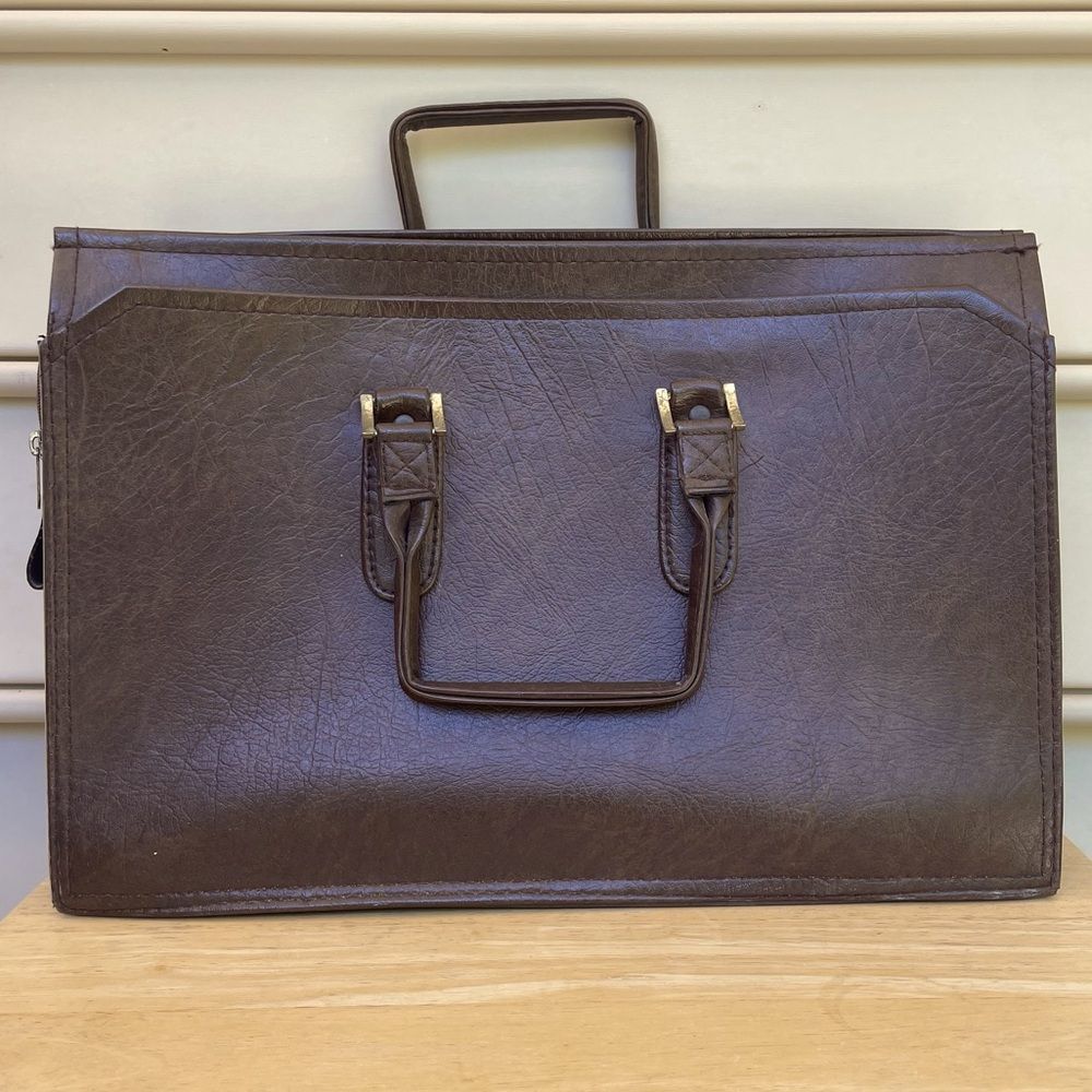 Vintage Ll Bean Classic Brown Leather Briefcase Messenger Satchel Bag One Size